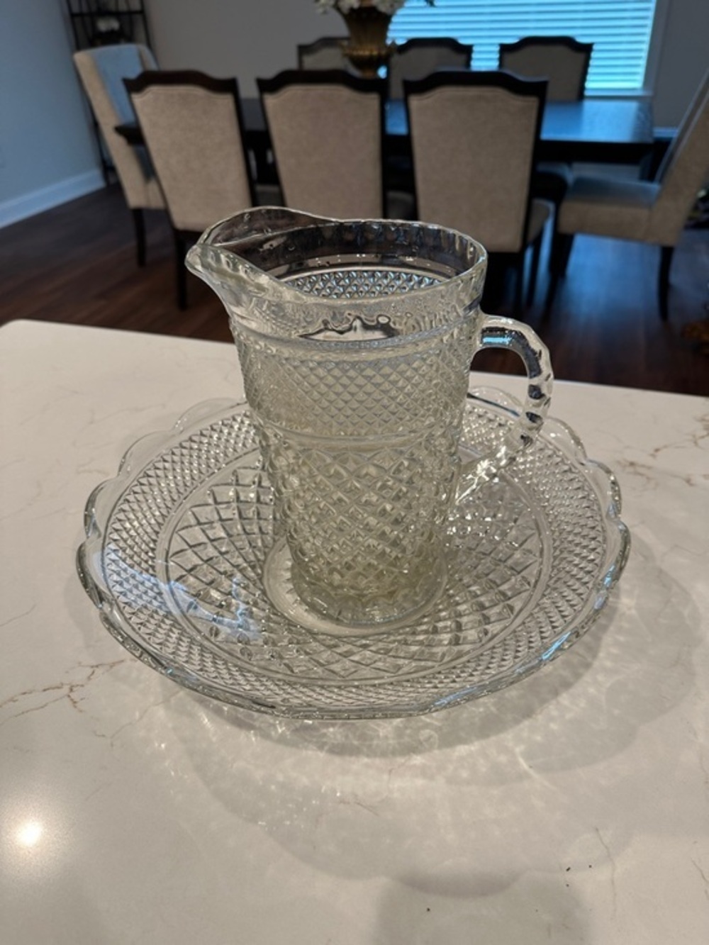 Vintage 2Qt Anchor Hocking Wexford Diamond Pattern Serving Pitcher